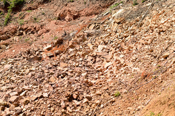 Broken stone wall after earthquake