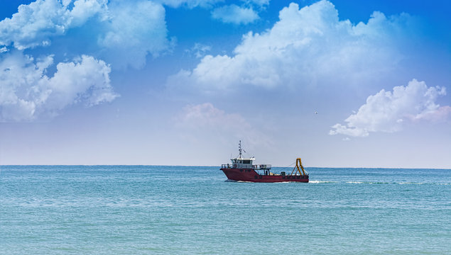Fishing boat  ,blue sky and sea