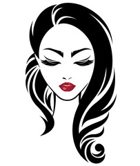 women long hair style icon, logo women face on white background