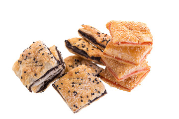 Crispy Strawberry pie and Crispy chocolate pie isolated on white background
