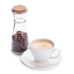 Hot americano coffee in white glass on white background