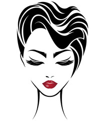 women short hair style icon, logo women face on white background