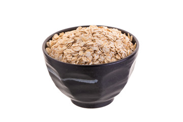 Oat in Black bowl isolated on a white background