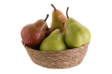 Ripe green and red pears isolated on a white background