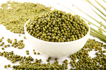 Bowl of unpolished mung beans or green gram,