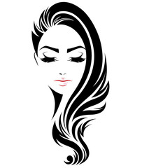 women long hair style icon, logo women face on white background