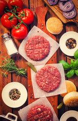 Ingredients for preparing homemade burgers 