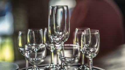 Set of glasses on the dining table