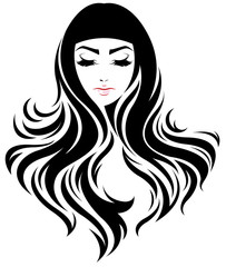 women long hair style icon, logo women face on white background