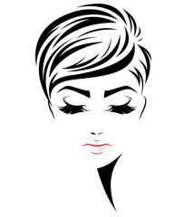 women short hair style icon, logo women face on white background