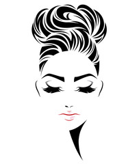 women bun hair style icon, logo women face on white background