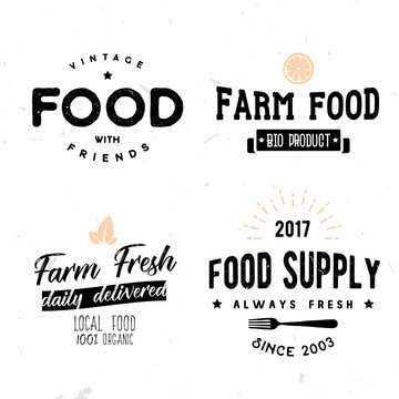 Vector signs in vintage style of eco farm food