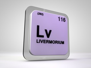Livermorium - ,  - chemical element periodic table 3d illustration