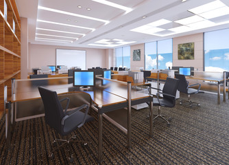 The modern office interior design 3d Illustration