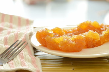 preserved stir pineapple Thai sweet food on dish