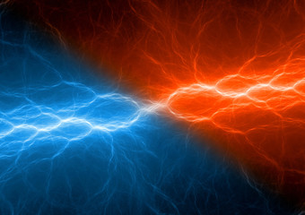 Blue and orange lightning, abstract electric background