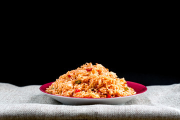 Homemade Chinese fried rice with vegetables and fried eggs