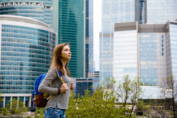 Young beautiful woman with backpack