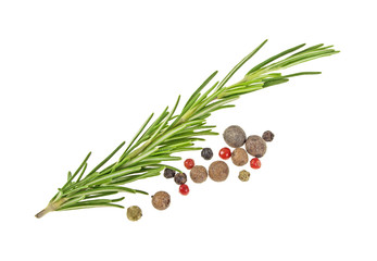 Fresh organic rosemary and pepper isolated on a white background