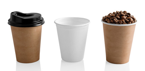 Paper coffee cups isolated on white
