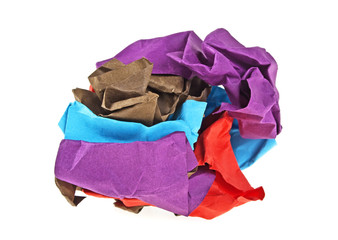 Multi Colored crumpled papers isolated on white background