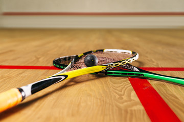 Squash game equipment closeup view