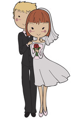 Doodle style wedding couple isolated on a white background