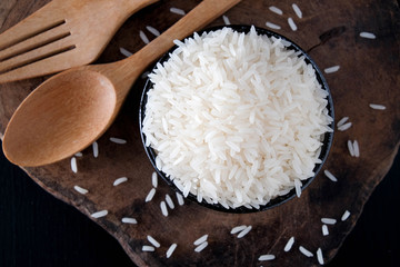 White rice in a cup the staple food of Asians