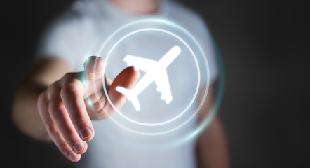 Businessman booking his flight with modern digital application 3D rendering