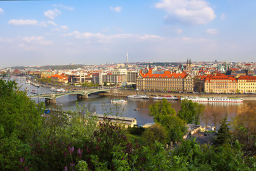 Fototapeta na wymiar Scenic view of bridges on the Vltava river and of the historical center of Prague