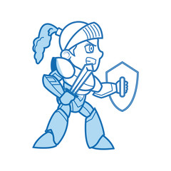 comic knight armor sword helmet shield vector illustration