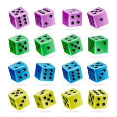 Playing Dice Vector Set. 3d Realistic Cubes With Dot Numbers. Good For Playing Board Casino Game. Isolated On White. Set Of Dice Rolls