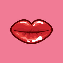 Vector icon attractive lips red color isolated. Illustration beautiful red lips