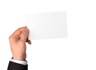 Fototapeta premium Blank white blank sheet of paper in hand