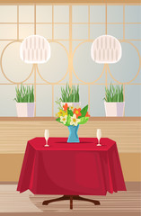 Reserved table for romance date. Vector flat cartoon illustration