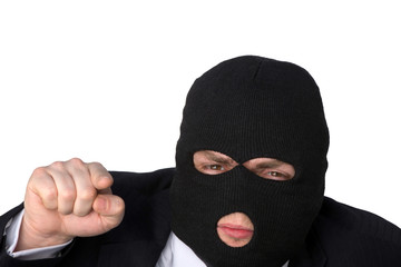 A man points with his finger