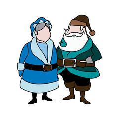cute couple mr and mrs santa claus characters vector illustration