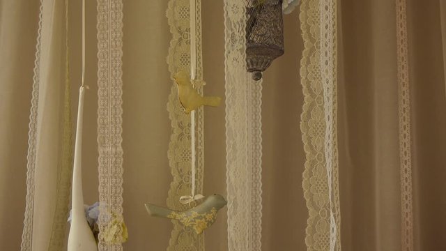 Part of the decor lace ribbons, flowers and birds ceramic