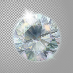 Crystal diamond brilliant gem jewelry precious stone. Realistic 3d detailed vector illustration on transparent background