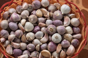 Dried garlic in container