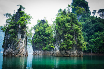 Magical landscape with limestone mountain and pillar