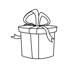 christmas round present box gift ribbon decoration outline vector illustration