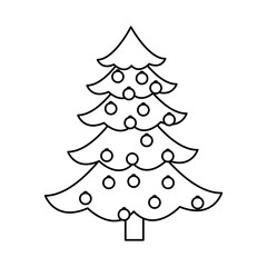 christmas tree pine decoration balls outline vector illustration