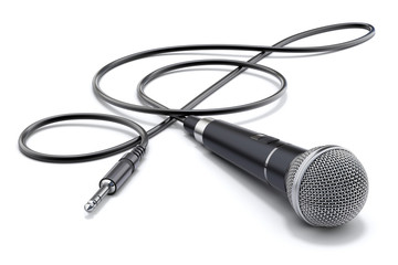 Microphone with the cable in form of treble clef and audio plug 