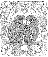 Lovebirds coloring page