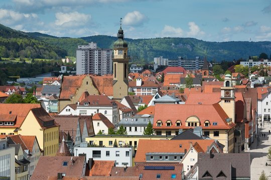 Ausblick auf Stadtmitte von Albstadt-Ebingen auf der Schw&auml;bischen Alb