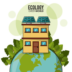 Fototapeta premium ecology green world house solar panel forest vector illustration