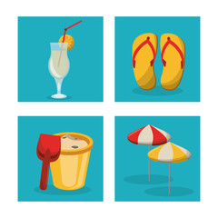 happy summer traveling template with beach summer accessories vector illustration.