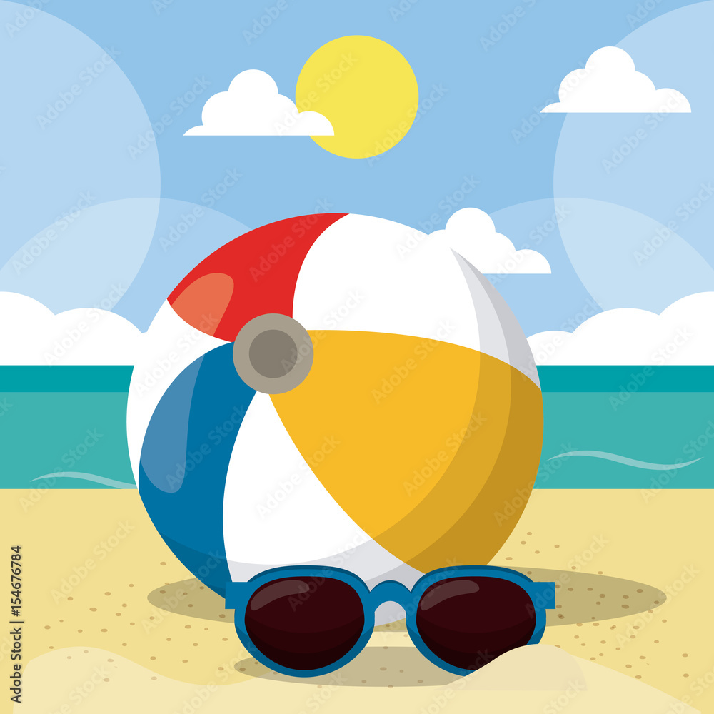 Canvas Prints summer beach vector design in the seashore with beach umbrella and chair. summer background vector i