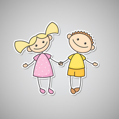 Lovely girl and boy drawn in a linear style. Vector illustration.
